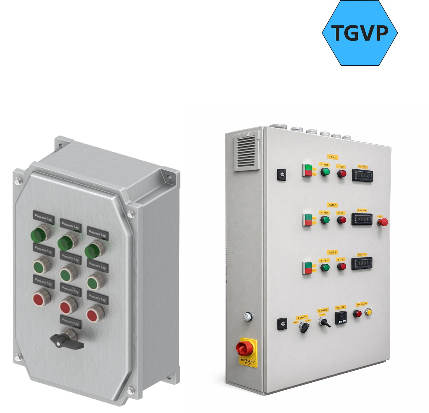 Painel de comando e circuito área TGVP, feito de chapa ou caixa alumínio